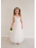 Ivory Lace Tulle Tie Back Flower Girl Dress